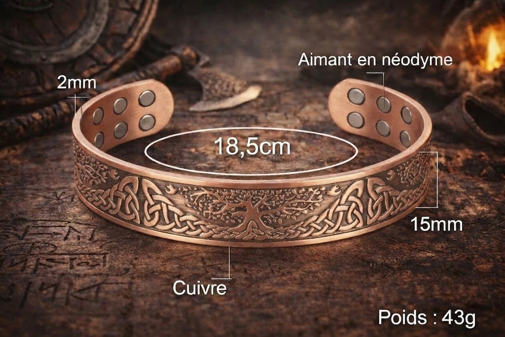 Bracelet en cuivre magnétique viking